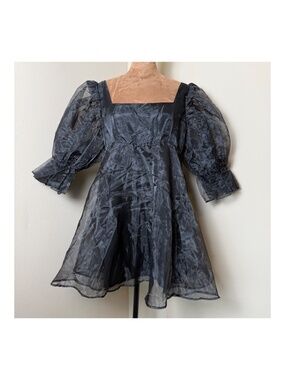 NWT BuddyLove Betsy Puff Sleeve Babydoll Dress Womens Medium Black Formal NEW